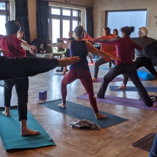 yoga calss in beautiful lodge