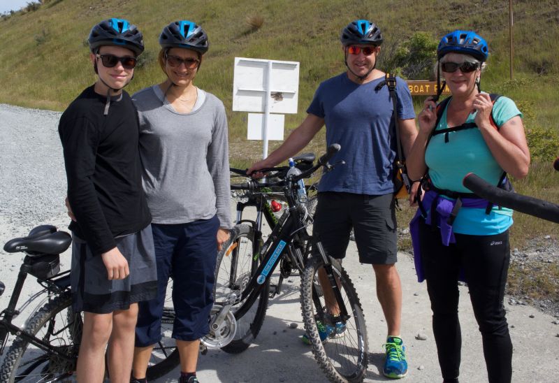 with guests on the alps 2 ocean cycle trail near mt cook lakeside retreat